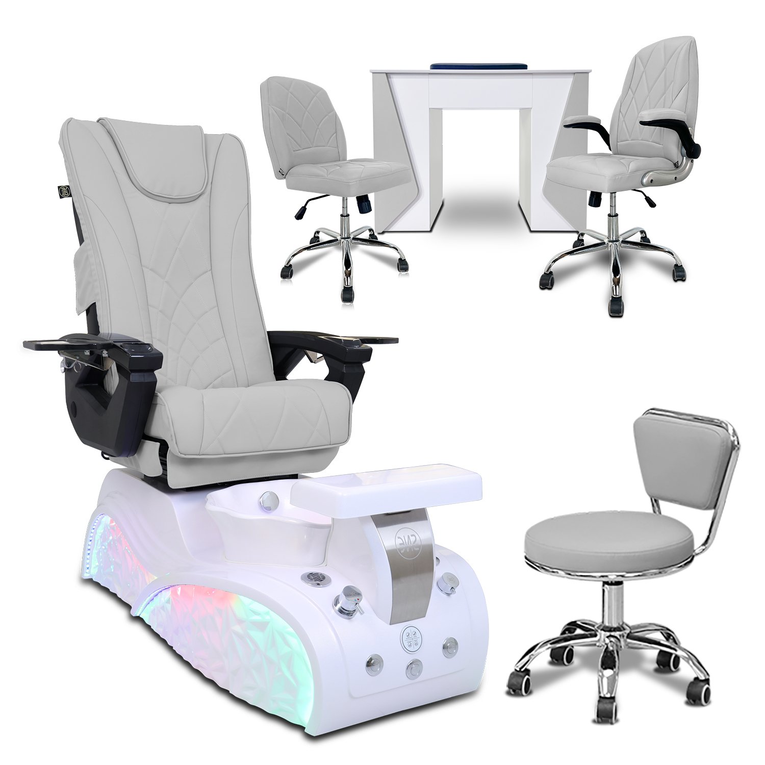 COMBO 5-PIECE SET -  Free Shipping + Gifts | Sophia Pedicure Chair - Mesmer Nail Table, Venus Technician & Customer Chairs