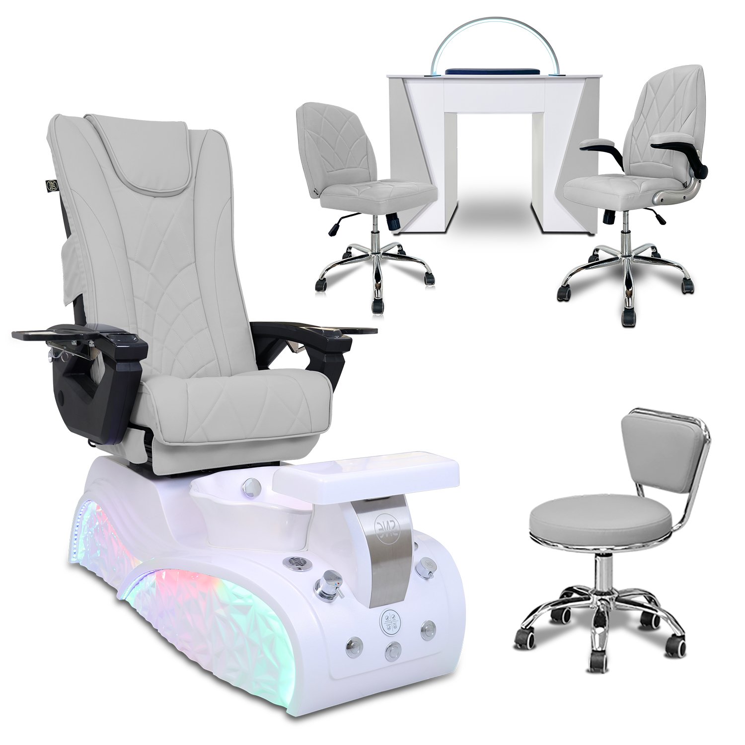 COMBO 6-PIECE SET | Sophia Pedicure Chair - Mesmer Nail Table, Venus Technician & Customer Chair